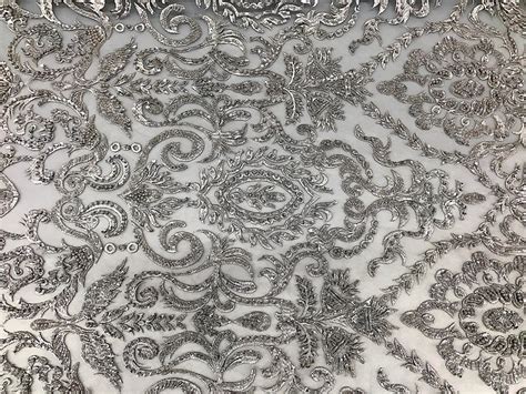 mesh lace fabric silver metallic|beading lace by the yard.